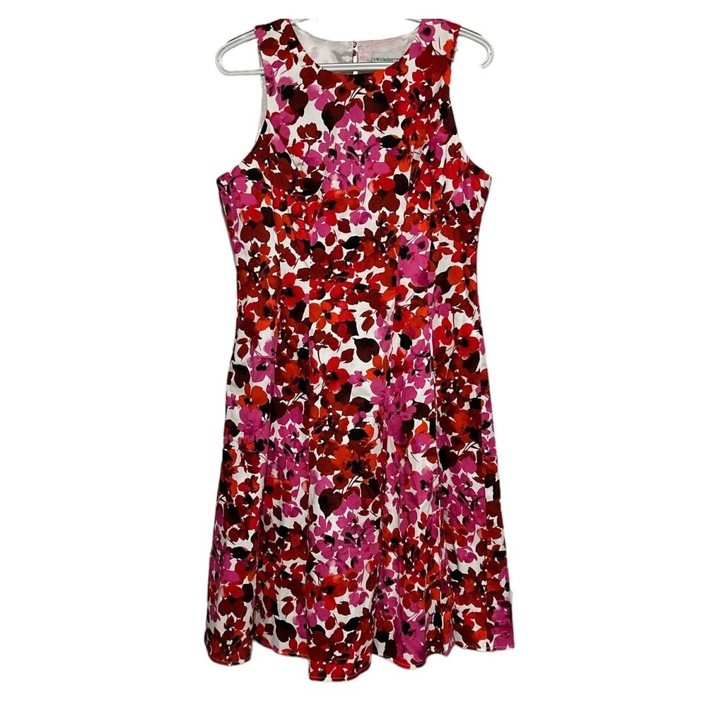 Liz Claiborne Women's Red Pink Floral Sleeveless Dress‎ Zips in Back Size 8